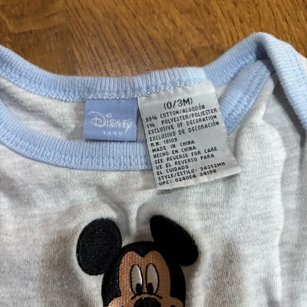 Vintage Disney Mickey Mouse embroidered 0 to 3 month gray and blue